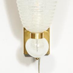 Modernist Handblown Ribbed Murano Sconces w 24 Karat White Gold Flecks - 4438930