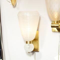 Modernist Handblown Ribbed Murano Sconces w 24 Karat White Gold Flecks - 4438932