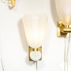 Modernist Handblown Ribbed Murano Sconces w 24 Karat White Gold Flecks - 4438934
