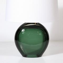 Modernist Handblown Smoked Viridian Green Murano Glass Brass Table Lamps - 3998465