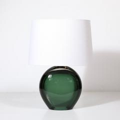 Modernist Handblown Smoked Viridian Green Murano Glass Brass Table Lamps - 3998467