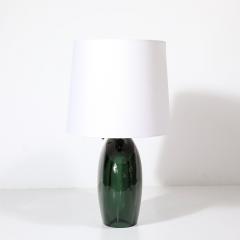 Modernist Handblown Smoked Viridian Green Murano Glass Brass Table Lamps - 3998536