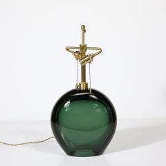 Modernist Handblown Smoked Viridian Green Murano Glass Brass Table Lamps - 3998539