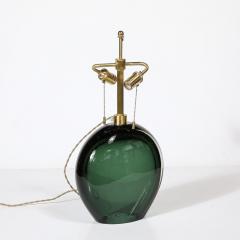 Modernist Handblown Smoked Viridian Green Murano Glass Brass Table Lamps - 3998548