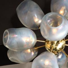 Modernist Helios Brass Chandelier w Handblown Murano Smoked Cerulean - 2908766