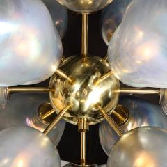 Modernist Helios Brass Chandelier w Handblown Murano Smoked Cerulean - 2908767