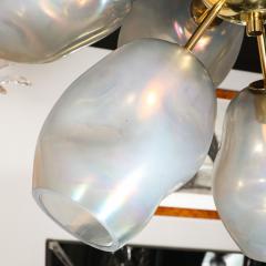 Modernist Helios Brass Chandelier w Handblown Murano Smoked Cerulean - 2908788