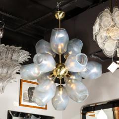 Modernist Helios Brass Chandelier w Handblown Murano Smoked Cerulean - 2908839