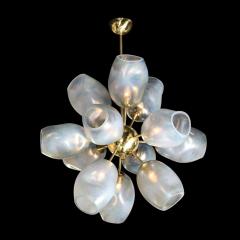 Modernist Helios Brass Chandelier w Handblown Murano Smoked Cerulean - 2908867