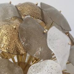 Modernist Italian Gold Silver White Scavo Murano Glass Round Leaf Chandelier - 1082057