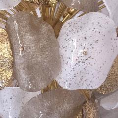 Modernist Italian Gold Silver White Scavo Murano Glass Round Leaf Chandelier - 1082059