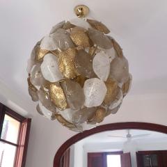 Modernist Italian Gold Silver White Scavo Murano Glass Round Leaf Chandelier - 1082062