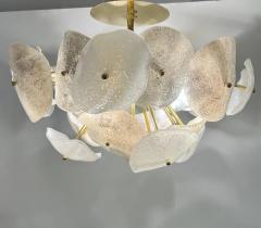 Modernist Italian Gray White Light Beige Murano Glass Leaf Sputnik Flush Mount - 4236754