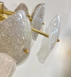 Modernist Italian Gray White Light Beige Murano Glass Leaf Sputnik Flush Mount - 4236759