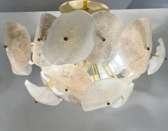 Modernist Italian Gray White Light Beige Murano Glass Leaf Sputnik Flush Mount - 4236761