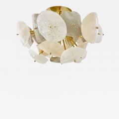 Modernist Italian Gray White Light Beige Murano Glass Leaf Sputnik Flush Mount - 4237197