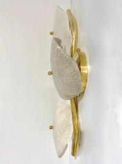 Modernist Italian Murano Glass Gray White Light Beige 3 Leaf Branch Wall Lights - 4236793