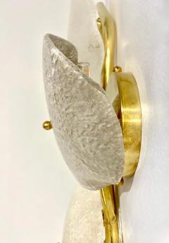 Modernist Italian Murano Glass Gray White Light Beige 3 Leaf Branch Wall Lights - 4236795