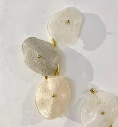 Modernist Italian Murano Glass Gray White Light Beige 3 Leaf Branch Wall Lights - 4236800