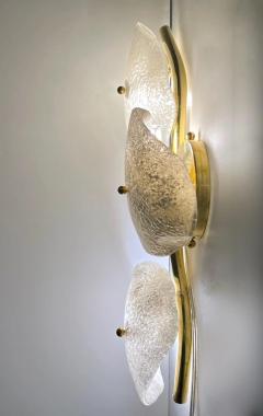 Modernist Italian Murano Glass Gray White Light Beige 3 Leaf Branch Wall Lights - 4236802