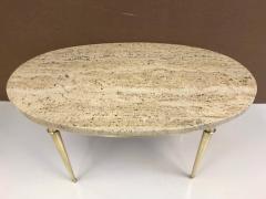 Modernist Italian Travertine and Brass Coffee Table - 618535