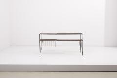 Modernist Magazine Rack or Side Coffee Table in Metal Wood and Glass USA 1950s - 1913427