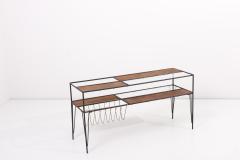 Modernist Magazine Rack or Side Coffee Table in Metal Wood and Glass USA 1950s - 1913430