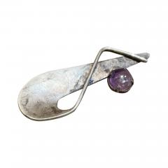 Modernist Mexican Amethyst Sculptural Sterling Silver Slim Brooch Pin 1970s - 2109745