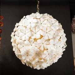 Modernist Murano Glass Floral Sputnik Chandelier in White Glass Brass Fittings - 3275957