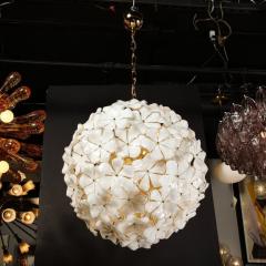 Modernist Murano Glass Floral Sputnik Chandelier in White Glass Brass Fittings - 3275962