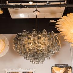 Modernist Murano Glass Smoked Silver Barbell Chandelier with Brass Fittings - 1560917