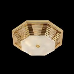Modernist Octagonal Brass w Glass Rods Frosted Shade Flush Mount Chandelier - 3375783