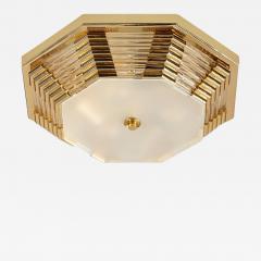Modernist Octagonal Brass w Glass Rods Frosted Shade Flush Mount Chandelier - 3383791