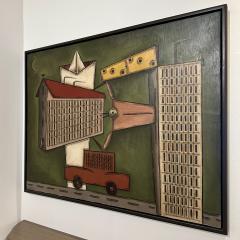 Modernist Oil Painting on Canvas France 1990s - 4570231