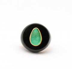 Modernist Onyx Emerald and 18 k Gold Ring - 4422893