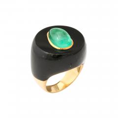 Modernist Onyx Emerald and 18 k Gold Ring - 4426434