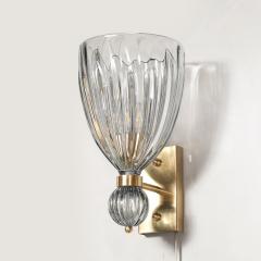 Modernist Orbital Drop Hand Blown Murano Fluted Smoked Blue Gray Glass Sconces - 4550540