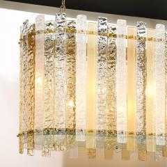 Modernist Ovoid Hand Blown Murano Frosted Mottled Paneled Amber Glass Fixture - 4403669