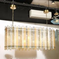 Modernist Ovoid Hand Blown Murano Frosted Mottled Paneled Amber Glass Fixture - 4403670