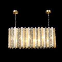 Modernist Ovoid Hand Blown Murano Frosted Mottled Paneled Amber Glass Fixture - 4403673