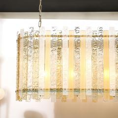 Modernist Ovoid Hand Blown Murano Frosted Mottled Paneled Amber Glass Fixture - 4403674