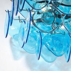 Modernist Pagoda Form Hand Blown Cerulean Blue Murano Glass Chandelier - 3375795