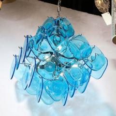 Modernist Pagoda Form Hand Blown Cerulean Blue Murano Glass Chandelier - 3375801
