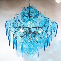 Modernist Pagoda Form Hand Blown Cerulean Blue Murano Glass Chandelier - 3375811