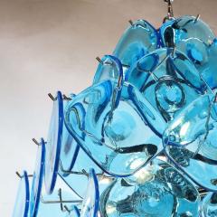 Modernist Pagoda Form Hand Blown Cerulean Blue Murano Glass Chandelier - 3375812