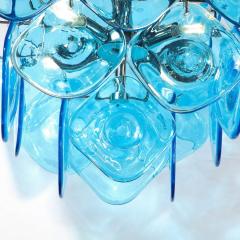 Modernist Pagoda Form Hand Blown Cerulean Blue Murano Glass Chandelier - 3375899
