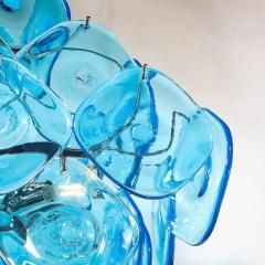 Modernist Pagoda Form Hand Blown Cerulean Blue Murano Glass Chandelier - 3375913