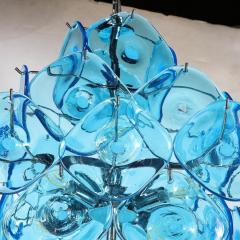 Modernist Pagoda Form Hand Blown Cerulean Blue Murano Glass Chandelier - 3375921