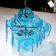 Modernist Pagoda Form Hand Blown Cerulean Blue Murano Glass Chandelier - 3376078