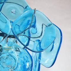 Modernist Pagoda Form Hand Blown Cerulean Blue Murano Glass Chandelier - 3376080
